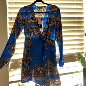 Silky Blue Patterned Dress